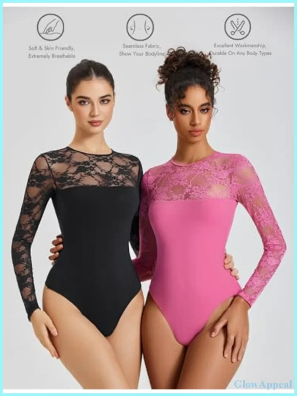 Lace Long Sleeve Bodysuit Crew Neck Slimming Going Out Top